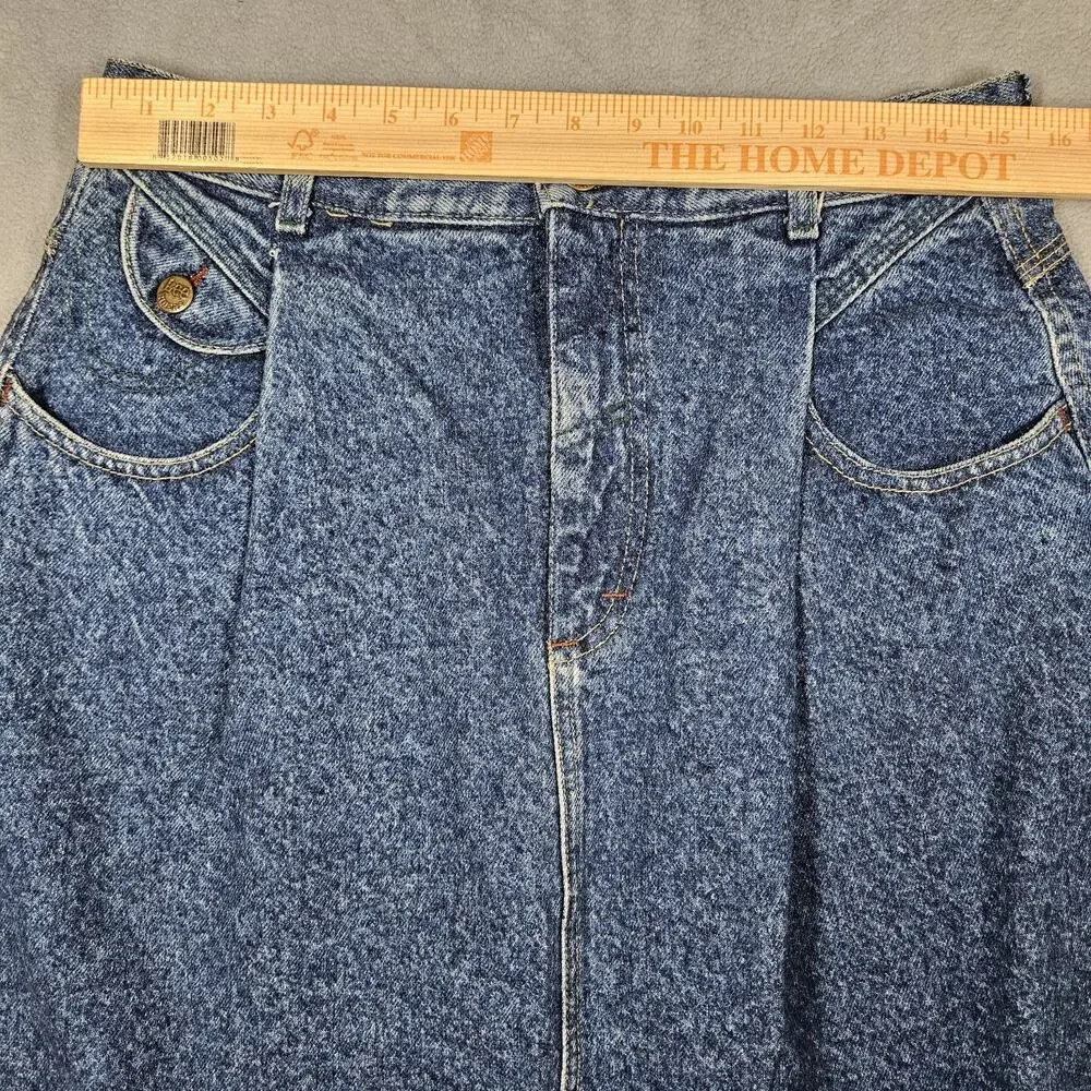Vintage Lee Denim Skirt Womens Sz 16 Blue 80s Union Made Pleated Modest Prairie